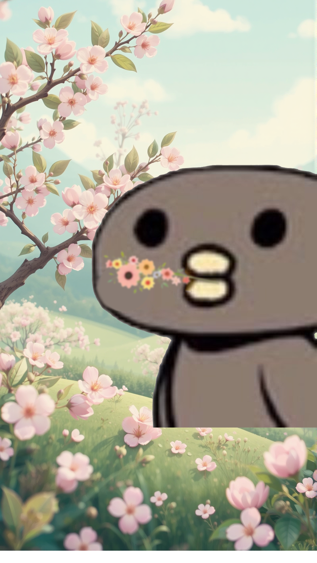 Cherry blossoms and the Yuruyuru Shafudo Club character